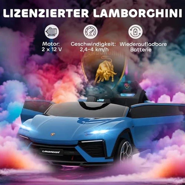 AIYAPLAY Kinder Elektroauto 12V, Kinderauto mit 2,4 GHz Fernbedienung, 2 Motoren, LED, Musik, Sanftstart, für 3–6 Jahre, Blau – Bild 3