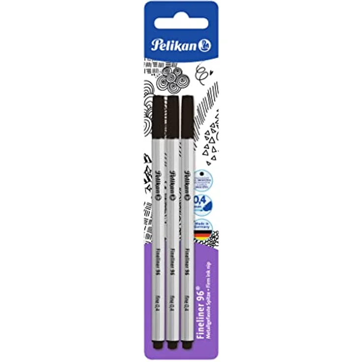 Pelikan 96 Fineliner schwarz, 0,4 mm, 3er Pack, wasserfest, permanent, wischfest, dokumentenecht – Bild 1