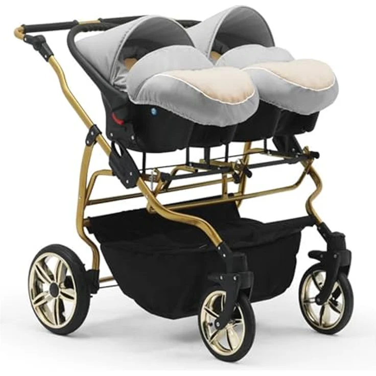 Elcar Zwillingskinderwagen 5 in 1 Duet Lux Goldedition inkl. Autositze und Iso Bases - 14 Teile - in 20 Farben – Bild 4
