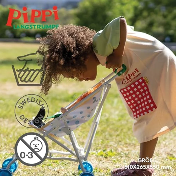 Pippi Langstrumpf Puppenwagen Kleiner Onkel mit fantasievollem Motiv, rosa – Bild 5