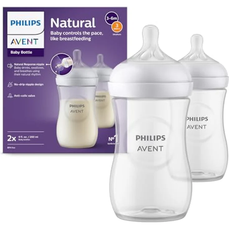 Philips Avent Babyflaschen Natural Response – 2x Babyflaschen, 260 ml, für Neugeborene ab 1 Monat, BPA-frei (Modell SCY903/02) – Bild 2