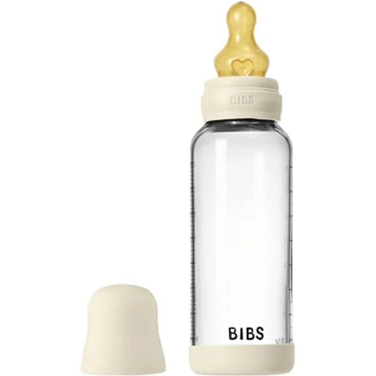 BIBS Baby Glasflasche 240ml, runder Sauger aus Naturkautschuklatex, kolikmindernd, unterstützt das Stillen, hergestellt in Dänemark, Ivory – Bild 4