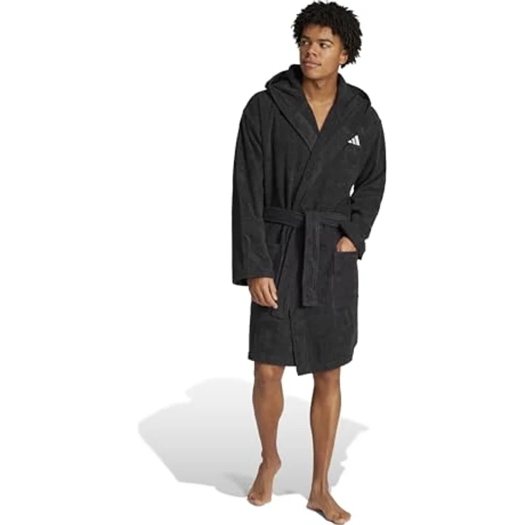 adidas Performance Bademantel BATHROBE HOODED BLACK – Bild 3
