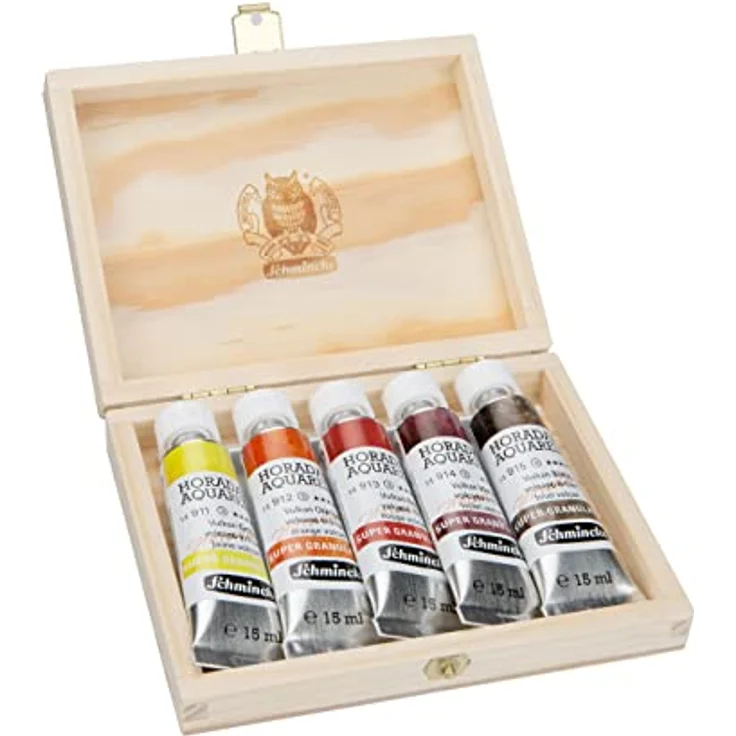Schmincke HORADAM® AQUARELL Super Granulation Set Vulkan, 5 x 15 ml Tuben mit sehr stark granulierenden Farbtönen in Holzkasten – Bild 2