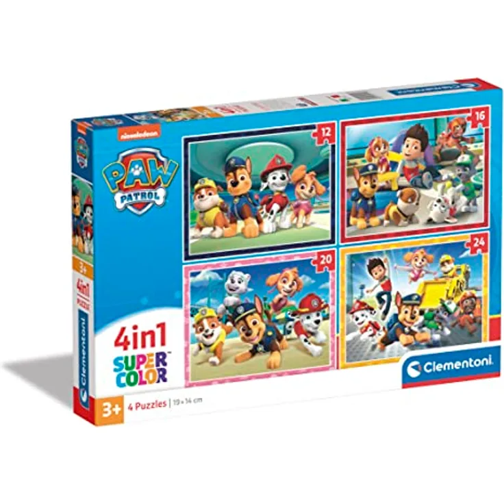 Clementoni Supercolor Puzzle 4 In 1 Paw Patrol, Kinderpuzzle mit 12, 16, 20, 24 Teilen, Leuchtkraft und Farbintensität, ab 3 Jahren