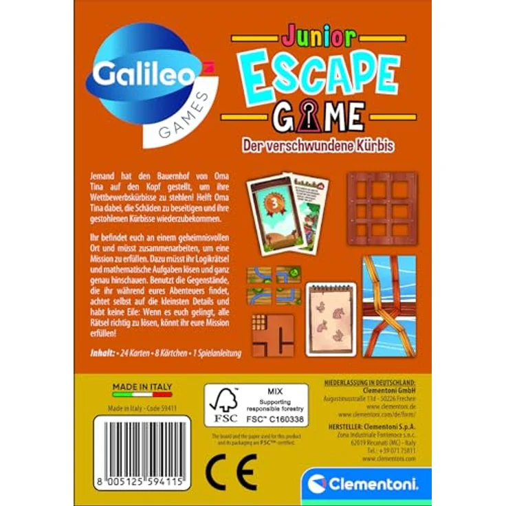 Clementoni Galileo Escape Game Junior - Der verschwundene Kürbis - Escape Spiel für Kinder ab 6 Jahren, Rätsel- und Detektivspiel für die ganze Familie – Bild 2