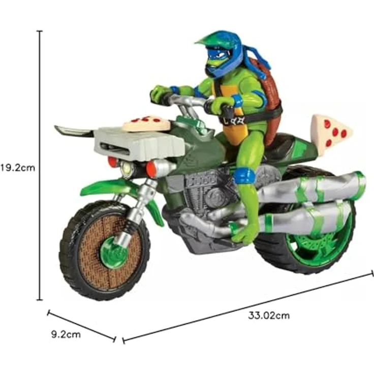 Boti Europe Trl Drive N Kick Cyc, Sammelfigur mit detailreicher Leonardo-Actionfigur und beweglichen Positionen, Motorrad mit Doppelauspuff und Pizza-Details – Bild 10