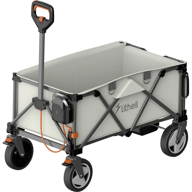 Litheli Bollerwagen W1 Pro, 450 W E-Bollerwagen mit 4.0 Ah Akku, 200 l Stauraum, 60 kg Tragfähigkeit, faltbar, verstellbarer Griff