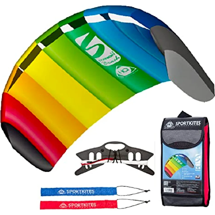 HQ Lenkmatte Lenkdrachen Symphony Beach III 1.3 Rainbow, Zweileiner Matte, Drachen für Kinder und Erwachsene, 55x130cm, inkl. 45kp Polyester Schnüre, 2x25m auf Winder mit Schlaufen, Drachen ab 8 Jahre – Bild 1