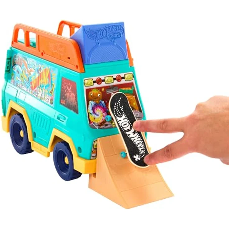 Hot Wheels Skate Skatervan, Spielset mit 2 Rampen, 2 Grind-Rails und exklusivem Fingerboard – Bild 3