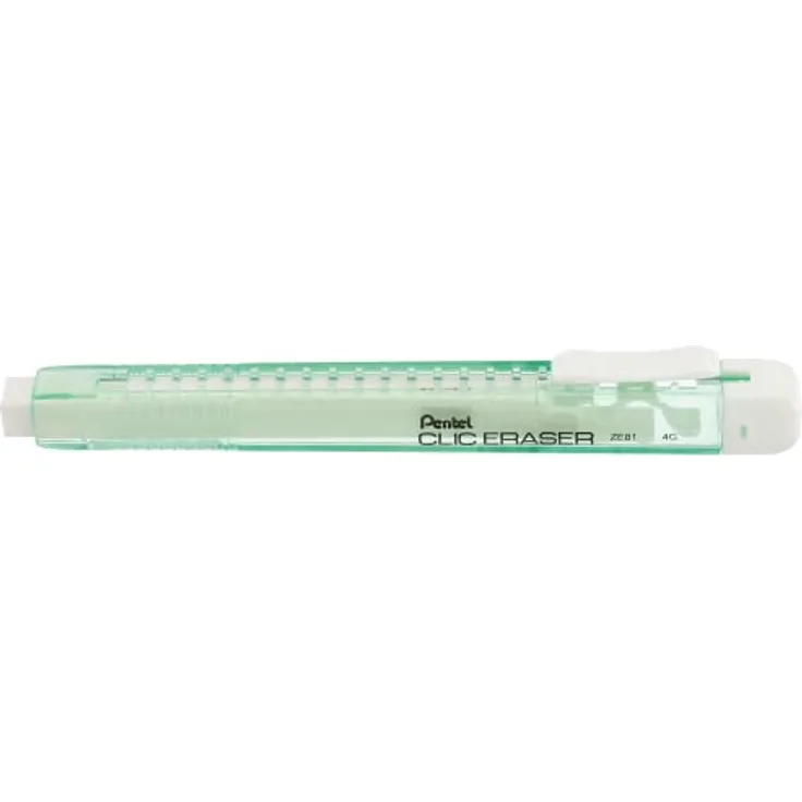 Pentel Clic Eraser ZE81 Radierer, rechteckig, nachfüllbar, Korpus hellgrün, transparent, 12 Stück