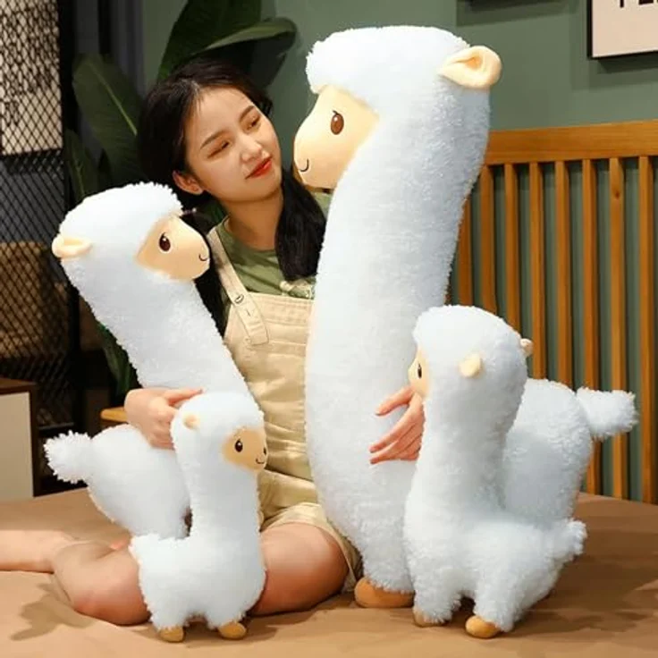 Herfair Alpaka Kuscheltier, Plüschtier aus weicher Lammfellwolle, 43cm, weiß, ideales Geschenk für Kinder – Bild 3