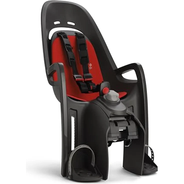 HAMAX Zenith Relax Kinder-Fahrradsitz mit Trägeradapter, Grau mit roter Polsterung, ergonomische Liegeposition und Federung – Bild 1