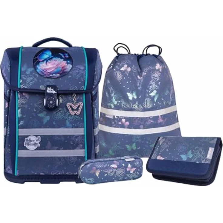 McNeill Schulranzen-Set PERFECTO, ROSES, ergonomisch mit ClickFlex-Rückensystem, 5-teilig, 22 l Volumen, inkl. Reflektoren – Bild 1
