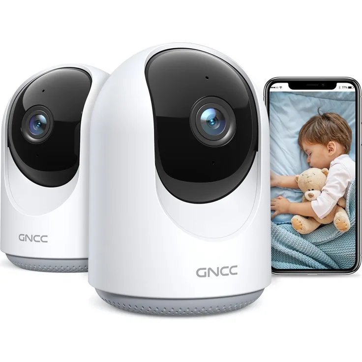 GNCC Babyphone P1, WLAN Überwachungskamera mit 1080P HD, 360° Abdeckung, 2er Pack