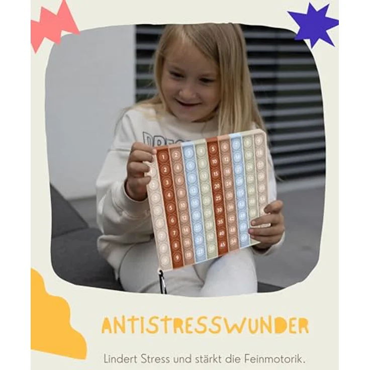 Valino Pop on It 2 in 1 Multiplikationsbrett und Hundertertafel, XXL Lernspiel für Montessori in Pastellfarben mit praktischen Karabiner für unterwegs – Bild 4