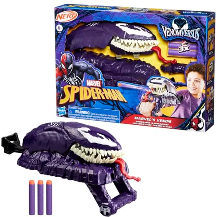 Marvel Hasbro Spider-Man VenomVersus Venom Action Blaster, Nerf Spider-Man Rollenspielzeug mit NERF Darts und von Venom inspiriertem Design, schwarz/grün