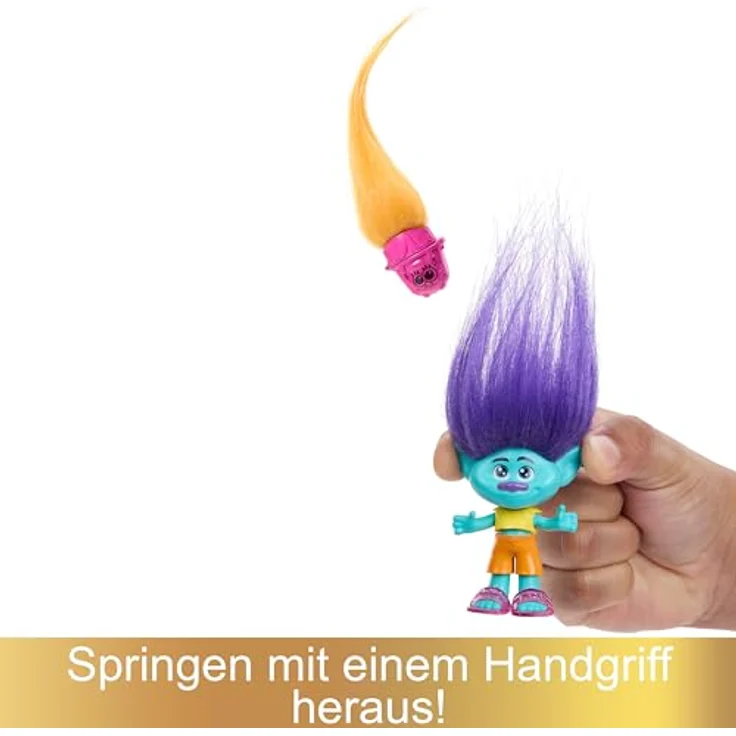 DREAMWORKS TROLLS Gemeinsam Stark – Haarige Überraschungen Branch Puppe mit leuchtendem, plüschigem Haar und 3 Überraschungszubehörteilen, abnehmbare Kleidung, für Kinder ab 3 Jahren, HNF12 – Bild 2