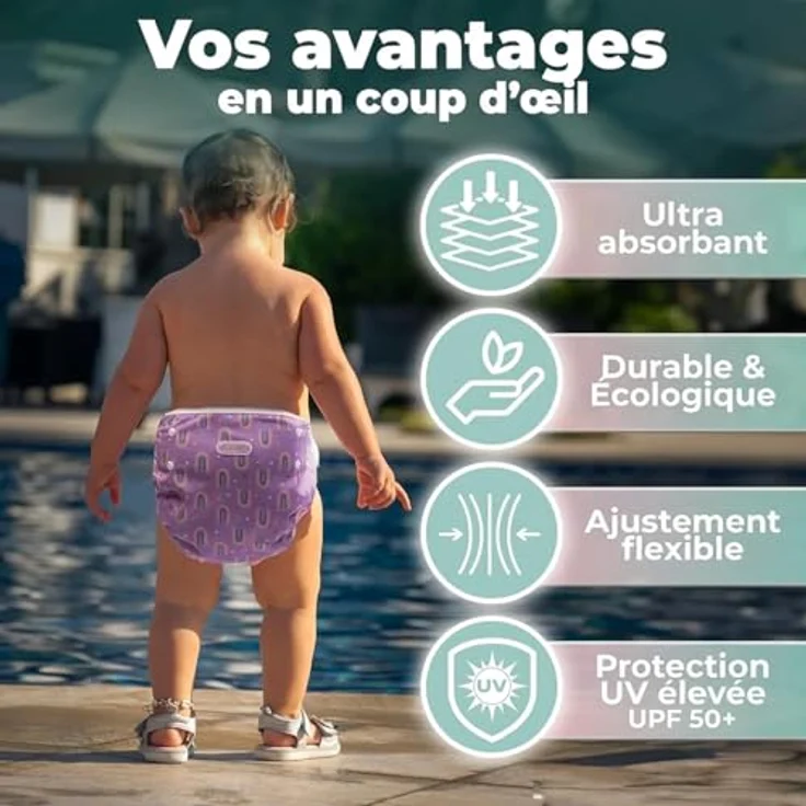 KIDVERSE 2er Set Schwimmwindel Baby 0-3 Jahre, hautfreundlich, wiederverwendbar und saugstark, inkl. Tasche & Wäschenetz, Pink Unicorn Rainbow – Bild 2
