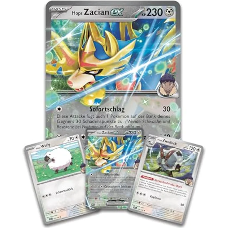 Pokemon Pokémon-Sammelkartenspiel: Kollektion Hops Zacian-ex (3 holografische Promokarten, 1 überdimensionale holografische Karte & 4 Boosterpacks) – Bild 5