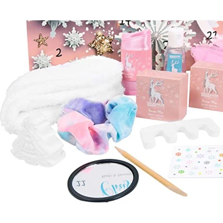 BRUBAKER Adventskalender XXL Beauty Weihnachtskalender 2024 - Sterne und Schneeflocken - Rosa (Pflege Produkte & Spa Accessoires, 24-tlg), Wellness Kalender Weihnachten für Frauen und Mädchen – Bild 4
