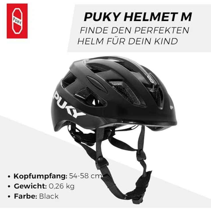 PUKY Helmet S Schwarz | Kinder Fahrradhelm 48-55 cm | Leichtgewicht 220g | Maximaler Schutz & Belüftung | 360° Sichtbarkeit durch Licht-Modul | Ideal für Sicherheit und Komfort auf dem Fahrrad – Bild 3