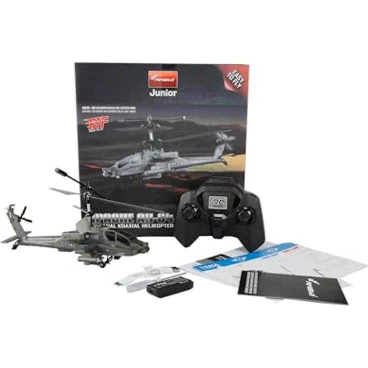 Amewi Apache AH-64 Helikopter Koaxial 3,5-Kanal RTF inkl. Fernsteuerung, Akku, Ladekabel, 250mm, Dunkelgrün - Stabiles Flugverhalten, LED-Beleuchtung, 2,4GHz System – Bild 2