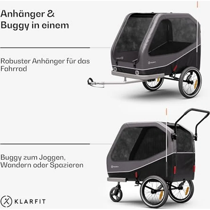 KLARFIT Fahrradkinderanhänger Goldie Buggy, Wetterfest Hund klappbar Stahl 20-28" – Bild 3