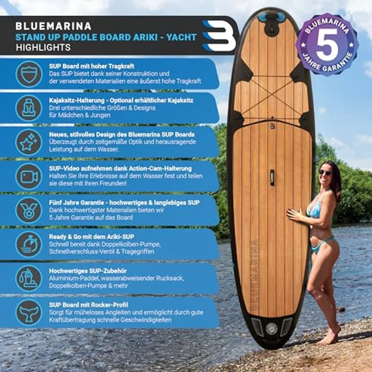 Bluemarina Stand Up Paddle Board aufblasbar | 𝟓 𝐉𝐀𝐇𝐑𝐄 𝐆𝐀𝐑𝐀𝐍𝐓𝐈𝐄 - 140 kg Tragkraft - 325x86x15 cm - Stand Up Paddling Set - Aufblasbares SUP - Surfbrett (Ariki Black Yacht 325x86x15cm) – Bild 2