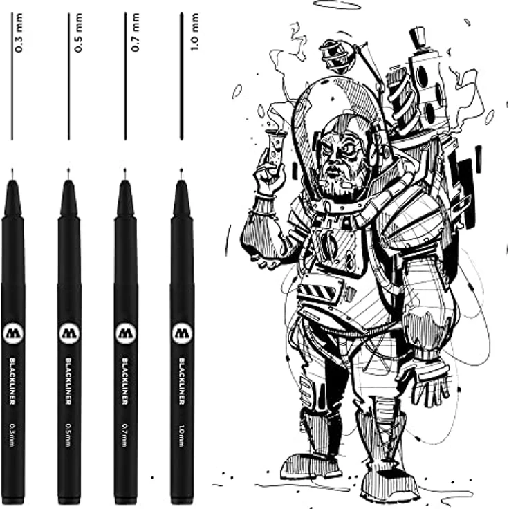 MOLOTOW BLACKLINER SET 2, Fineliner-Set schwarz, 4 St., Strichstärken 0,5 - 1,0 mm, wasserfest und dokumentenecht – Bild 1