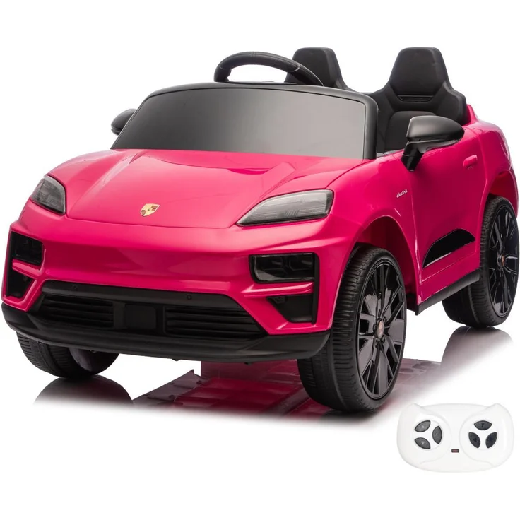 Vrooomy Porsche Macan Turbo Kinder Elektro Auto, 12V mit Fernbedienung, Soft-Start, funktionierende Türen, Bluetooth, EVA-Räder, rosa