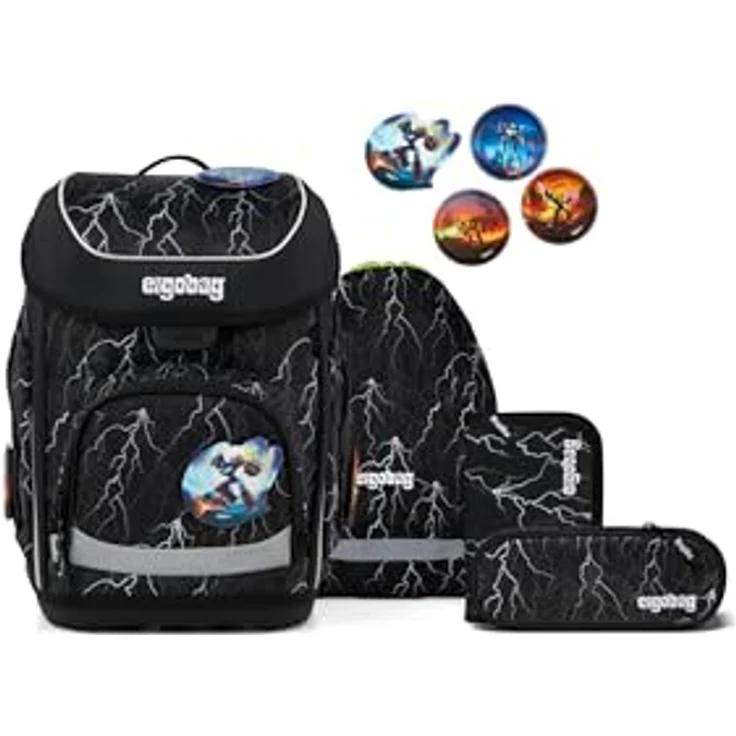 ergobag cubo Set, ergonomischer Schulranzen 5-teilig für 1. Klasse, höhenverstellbar, standfest, individuell gestaltbar, aus 27,7 recycelten PET-Flaschen – Bild 1