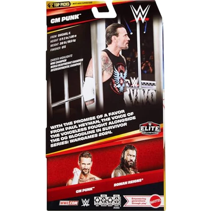 Mattel WWE Elite Collection Top Picks CM Punk Actionfigur, 15 cm mit 25 Bewegungspunkten und austauschbaren Händen, Wrestling 8+ – Bild 6