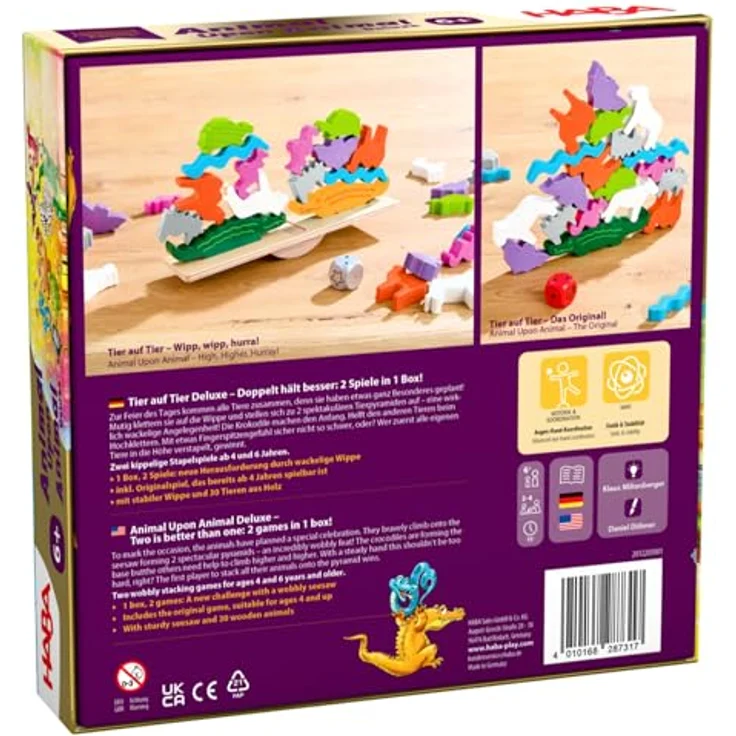 Haba Tier auf Tier Deluxe, Brettspiel mit wackeligen Tierpyramiden für Geschicklichkeitsspieler – Bild 8