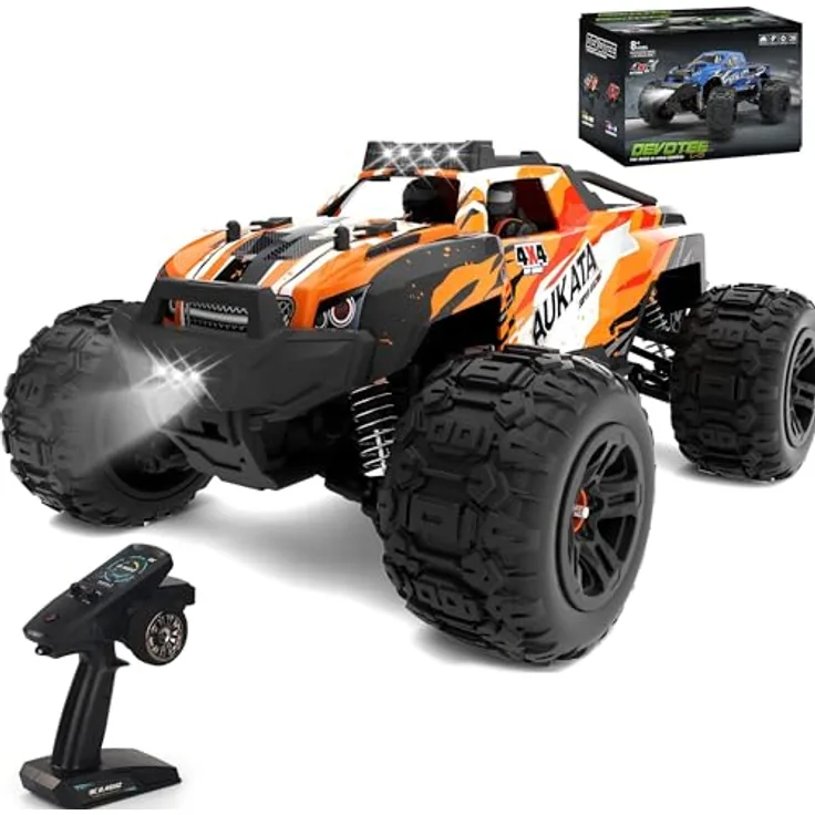 COIL RC-Buggy - Ferngesteuertes 4x4 Allrad Geländewagen, 1:18 Maßstab, 36 km/h Hochgeschwindigkeits-Offroad-Rennauto, 2,4 GHz, Robustes Spielzeugauto mit LED-Lichtern- Orange