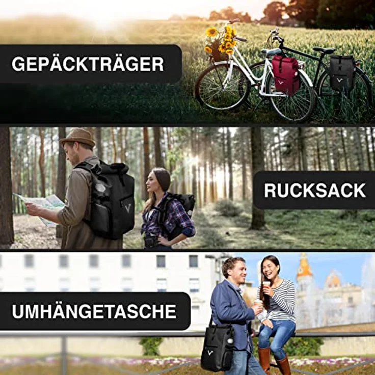 Valkental - 3in1 Recycelte Fahrradtasche - Hochwertig & Nachhaltig - 23L - Geeignet als Gepäckträgertasche, Rucksack & Umhängetasche - 100% Wasserdicht – Bild 2