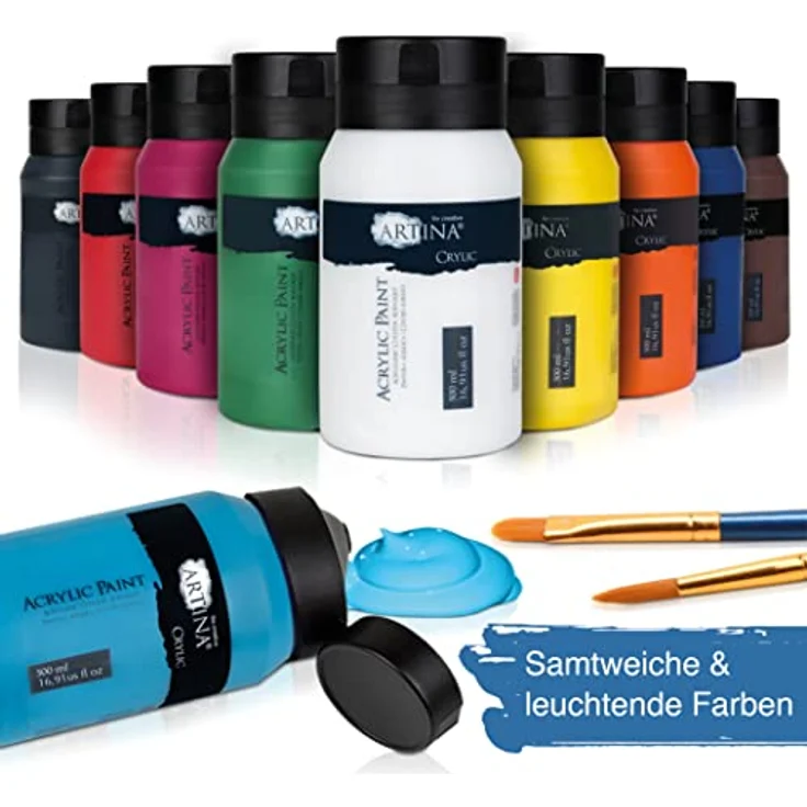 Artina 10er Acrylfarben Set 500ml, Hochdeckende Schnelltrocknende Künstlerfarben, Wasserfest mit Hoher Pigmentierung für Lebendige Farben – Bild 4