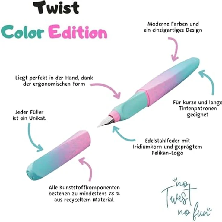 Pelikan Twist Füllhalter Color Edition, Ergonomischer Schulfüller für Rechts- & Linkshänder mit rutschfester Griffzone, modernes Design – Bild 3