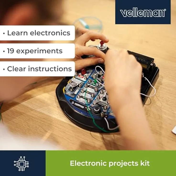 Velleman Elektronischer Projektbaukasten K8200, 18 Experimente mit LED, Ventilator und Sound für Kinder ab 8 Jahren – Bild 2