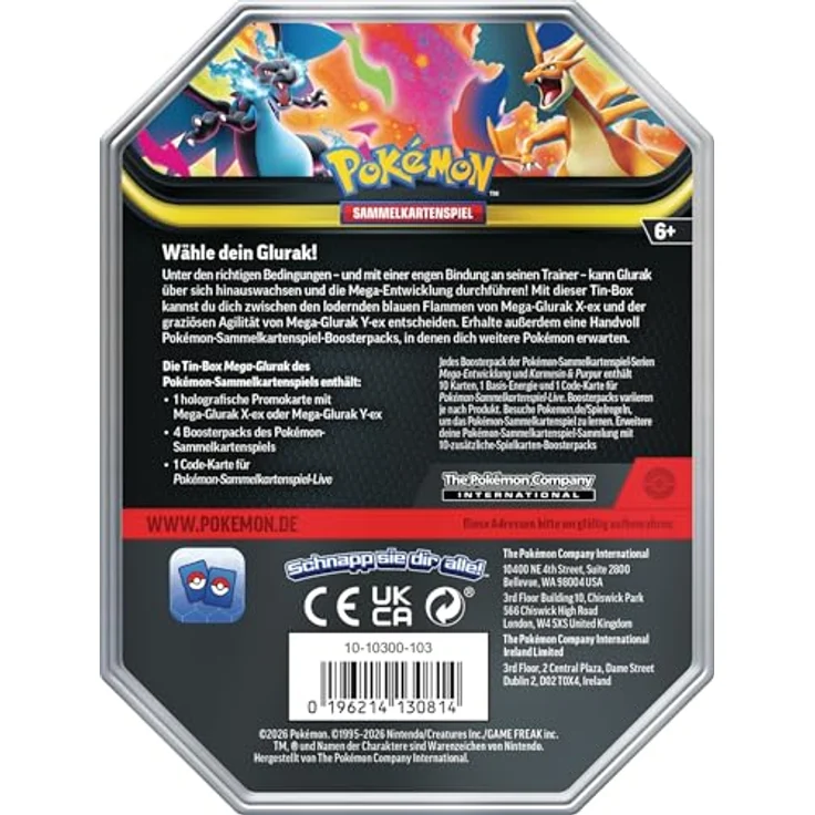 Pokémon PKM Tin 126 Mega-Glurak X, Sammelkarten-Box mit holografischer Promokarte und 4 Boosterpacks – Bild 2