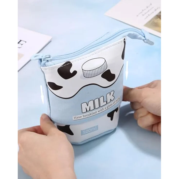 Xespis Teleskopisches Federmäppchen mit Reißverschluss, Blau Milch, geräumiges 2-in-1 Design, ideal für Schule und Freizeit – Bild 5