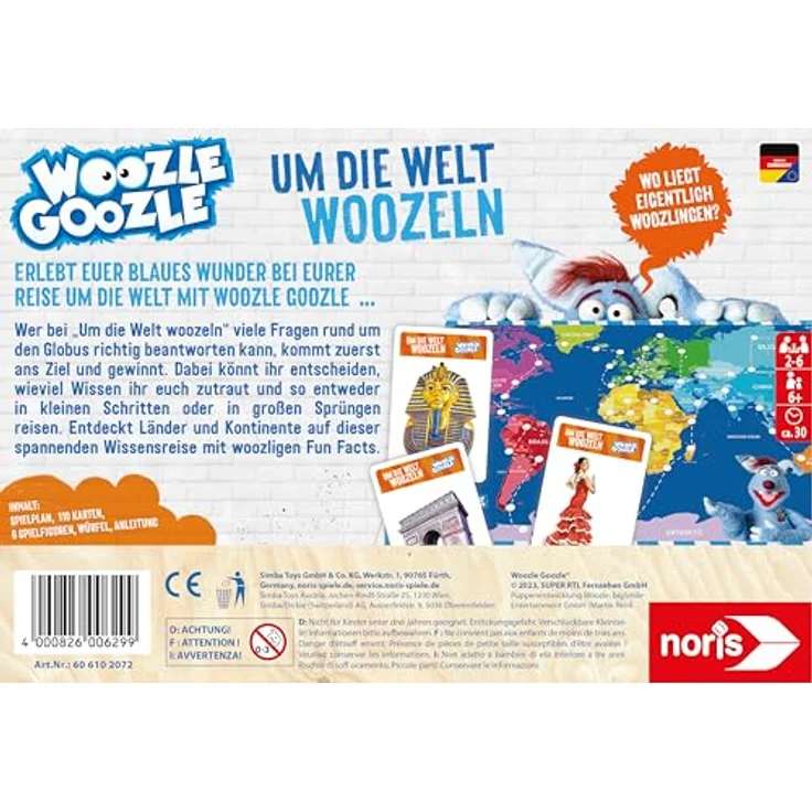 Noris 606102072 - Woozle Goozle Um die Welt woozeln (Spiel ab 6 Jahre) - spannende Quiz-Weltreise für Kinder, 2-6 Spieler, ca. 30 Min. Spiel-Dauer - Offiziell lizenziert & hergestellt in Deutschland – Bild 2