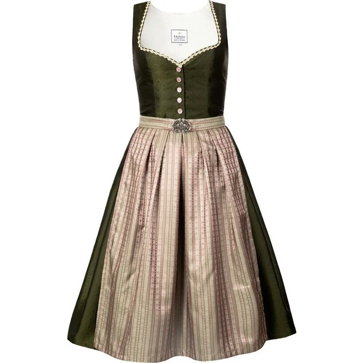 Edelnice Dirndl Adele, Midi Dirndl in Waldgrün und Pink mit femininem Schnitt – Bild 1