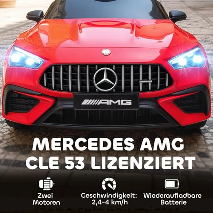 AIYAPLAY Kinder Elektroauto Mercedes-AMG 12V mit 2,4 GHz Fernbedienung, 2 Motoren, Musik & MP3, Sanftem Start/Stopp, LED-Beleuchtung, Hilfsrädern, Rot für 3-6 Jahre – Bild 3