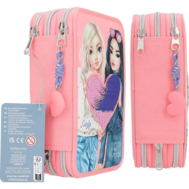 Depesche 3-Fach Federtasche mit Wendepailletten TOPModel, pink-schimmernd mit Doppel-Model-Motiv – Bild 6