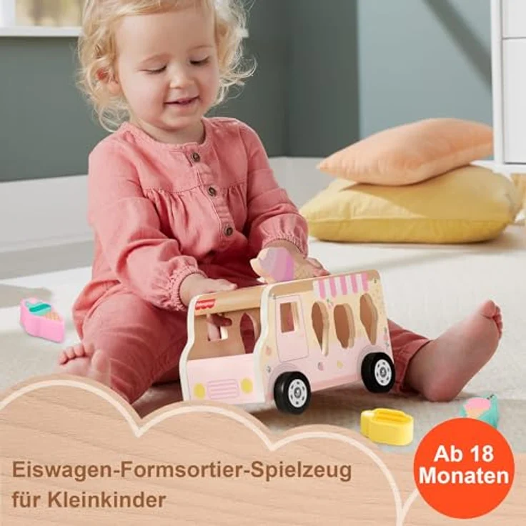 Fisher-Price® Eiscreme-Formensortierer, Steckspielzeug aus Holz mit abnehmbarem Deckel zur Förderung der Fein- und Grobmotorik – Bild 2