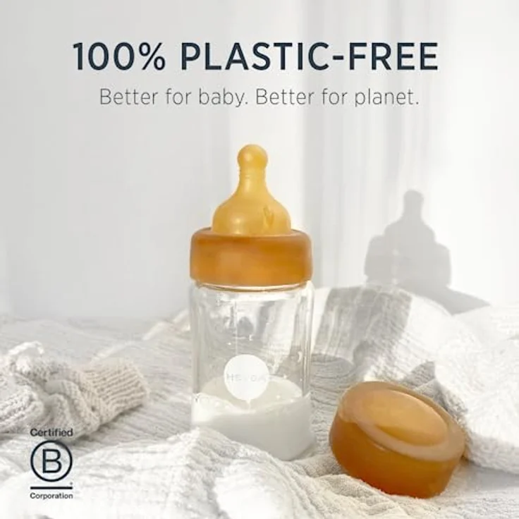 HEVEA Wide Neck Baby Bottle Nipple, Glasflaschensauger aus 100% Naturkautschuk, mittlerer Fluss, für Babys und Kleinkinder ab 3 Monaten, umweltfreundlich und BPA-frei – Bild 2