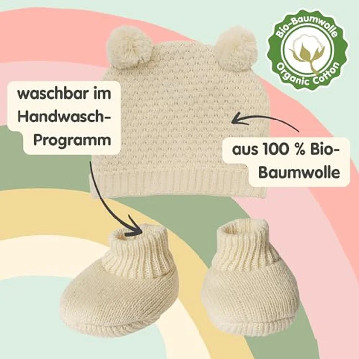Heless Puppenstrickset, 2-teiliges Set aus 100 % Bio-Baumwolle, beige – Bild 4