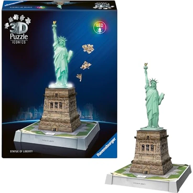 Ravensburger 3D Puzzle Iconics: Freiheitsstatue - mit LED Beleuchtung und 3 Beleuchtungsmodi, 108 Kunststoff-Puzzleteile – Bild 2