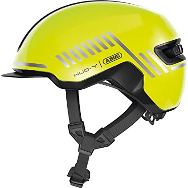 ABUS Urban Helm HUD-Y - mit magnetischem,aufladbarem LED-Rücklicht & Magnetverschluss - cooler Fahrradhelm für den Alltag - Damen und Herren - Gelb Glänzend,Größe S,Gelb (signal yellow),S (51-55 cm) – Bild 1